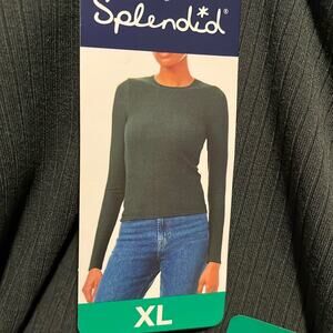 Splendid Women’s Long Sleeve Ribbed Top in Green Size XL